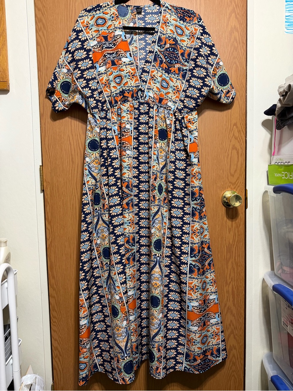 SHEIN Navy and Orange Boho Floral Maxi Dress size XL